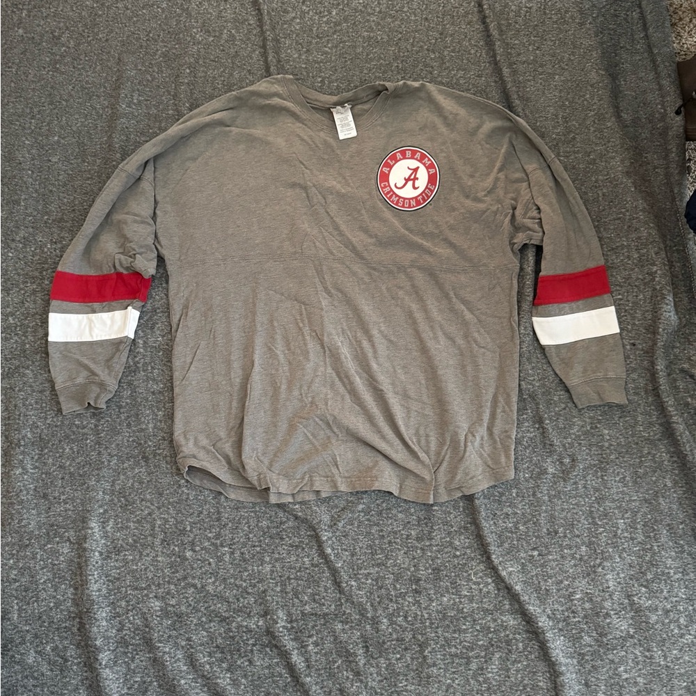 Alabama Gray Long Sleeve Spirit Shirt with Red and White Accents
